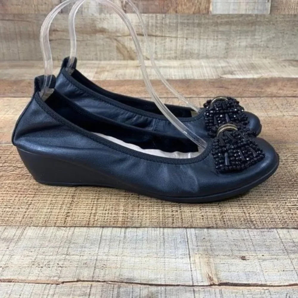 Fiorucci‎ Italy Black Beaded Ballerina Wedge Shoes
